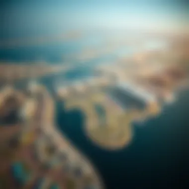 Aerial Perspective of Dubai Creek Harbour Aerial view of Dubai Creek Harbour highlighting its layout and green spaces.