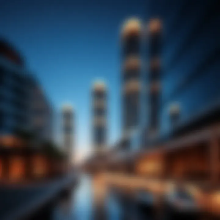 Architectural details of modern buildings in Dubai Creek Harbour.