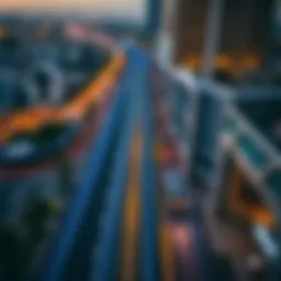 Aerial view of the Metro Blue Line in Dubai