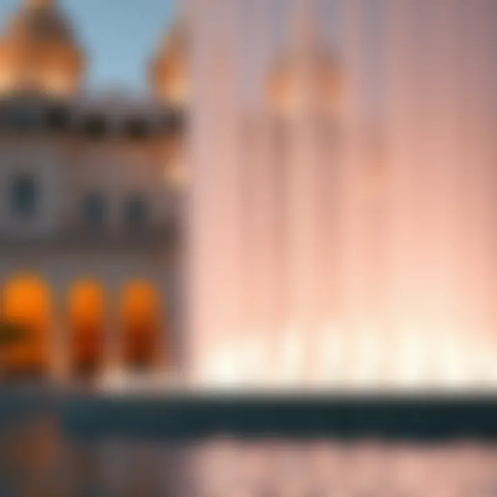 Architectural details of the Palm Jumeirah Fountain showcasing its intricate design