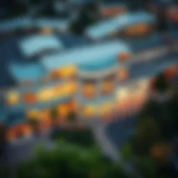 Aerial view of Spring Village Mall showcasing its architectural design